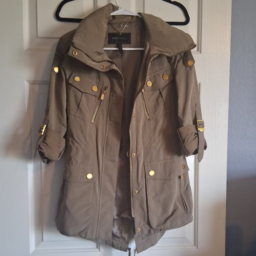 BCBGMaxAzria Khaki Utility Jacket with Gold Buttons